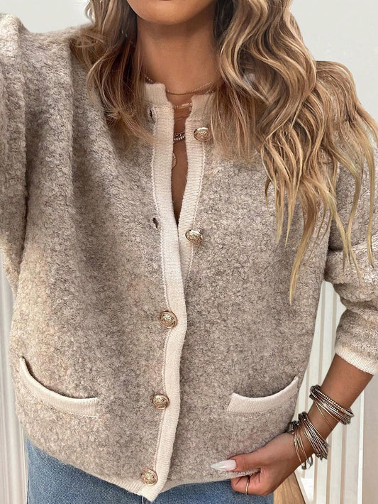 Calvaya Short Pocket Knitted Cardigan Sweater,Long Sleeve Tops