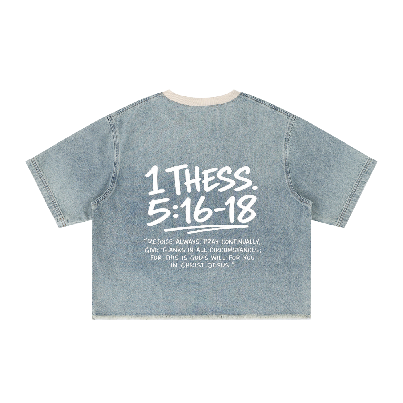 Unisex Vintage Wash Boxy Raw Hem Denim T-Shirt