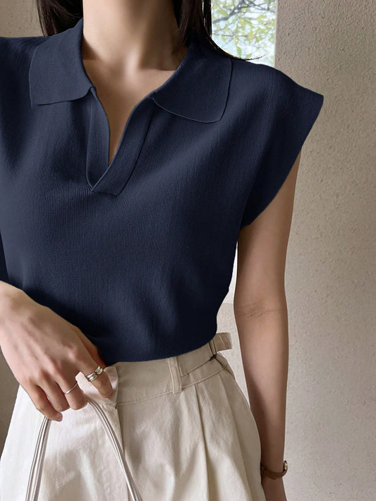 Dazy-Less Women Business Casual Short Sleeve Pullover Knit Sweater Old Money Style