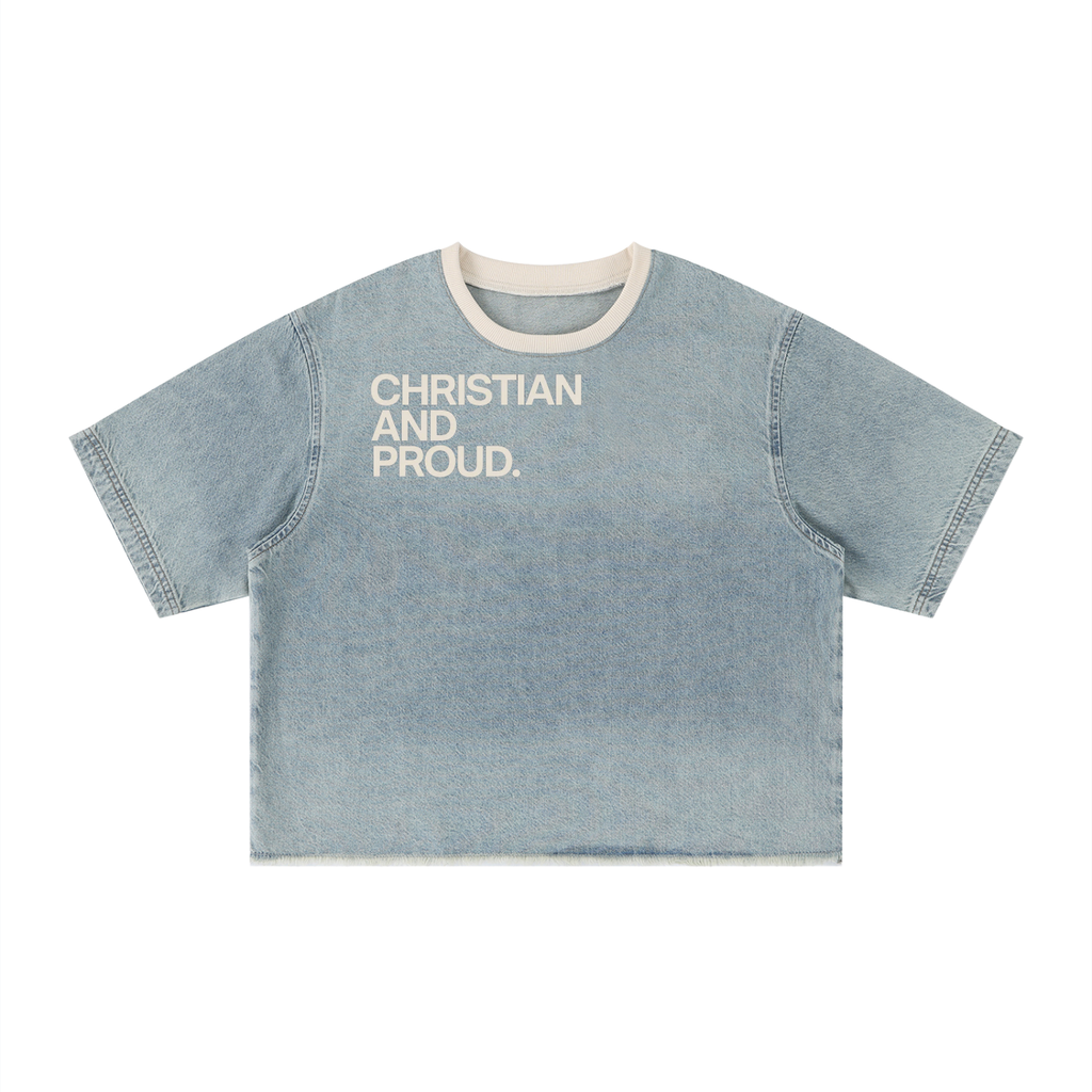 Unisex Vintage Wash Boxy Raw Hem Denim T-Shirt
