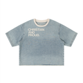 Unisex Vintage Wash Boxy Raw Hem Denim T-Shirt