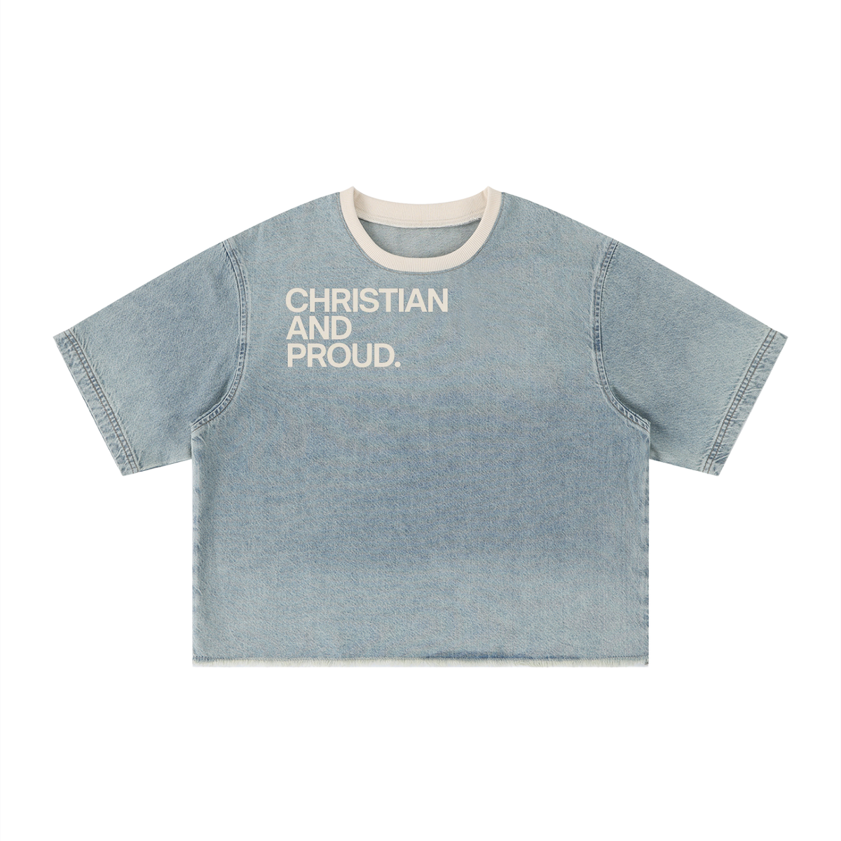 Unisex Vintage Wash Boxy Raw Hem Denim T-Shirt