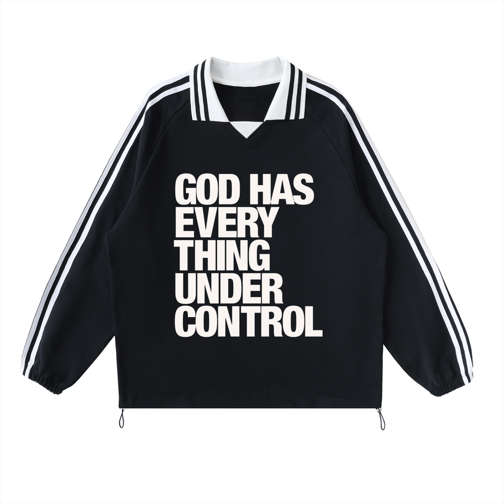 Contrast Striped Lapel Collar Sweatshirt