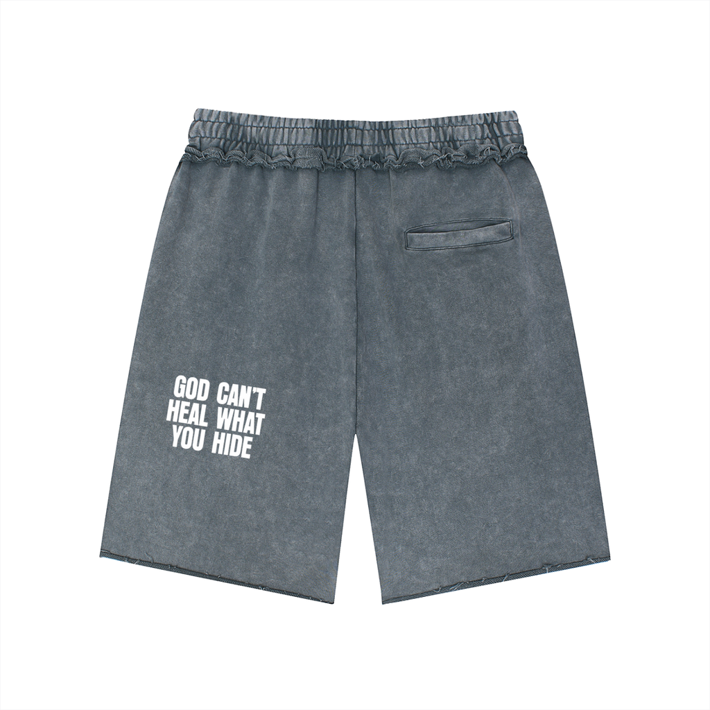 Unisex Mineral Wash Raw Edge Shorts