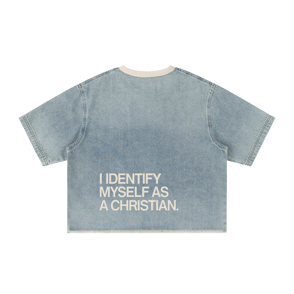 Unisex Vintage Wash Boxy Raw Hem Denim T-Shirt