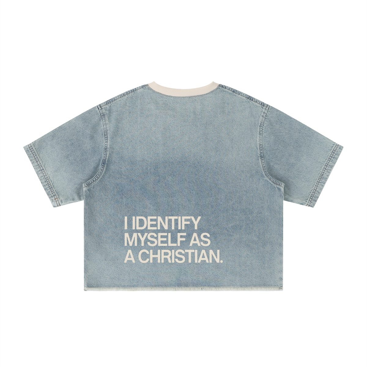Unisex Vintage Wash Boxy Raw Hem Denim T-Shirt