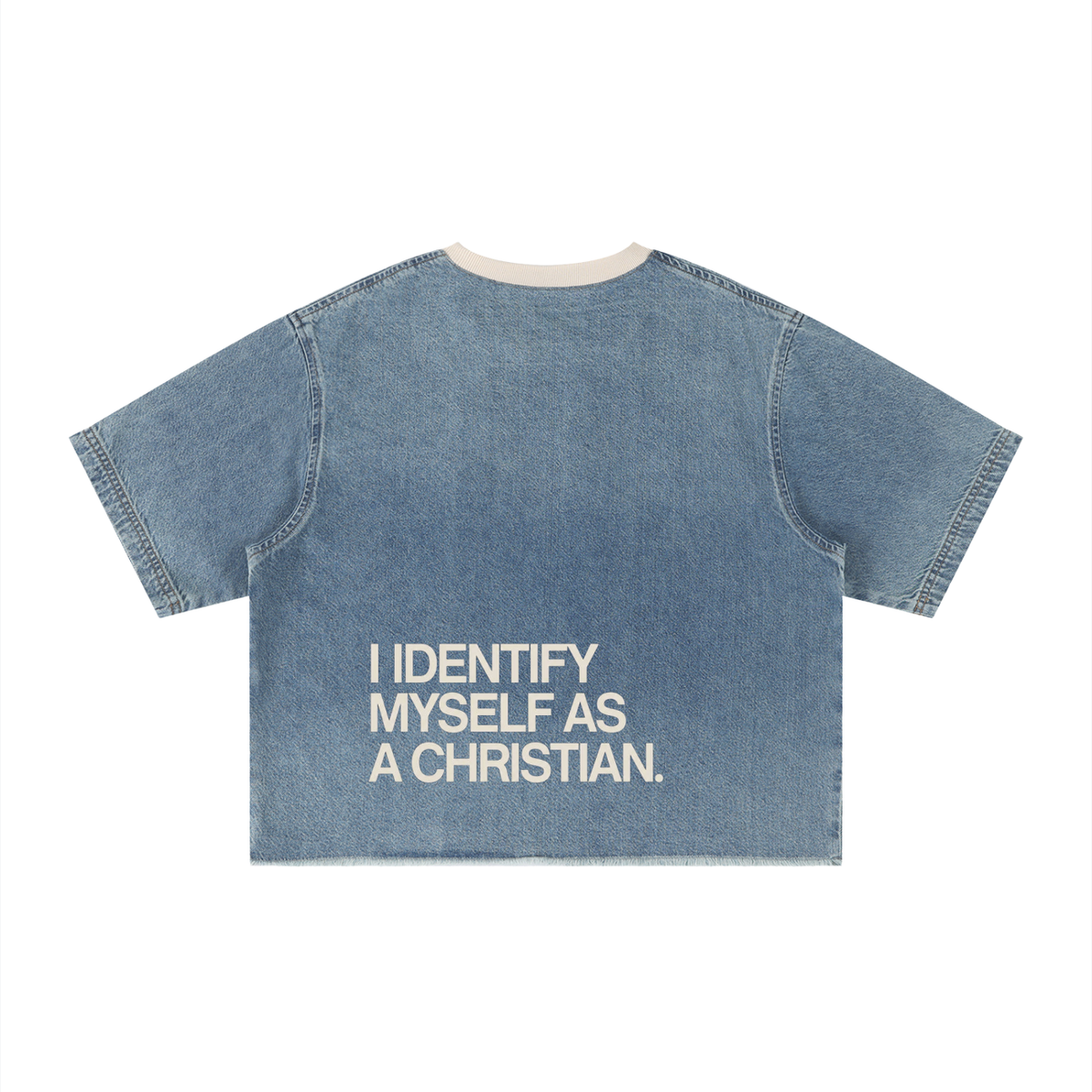 Unisex Vintage Wash Boxy Raw Hem Denim T-Shirt