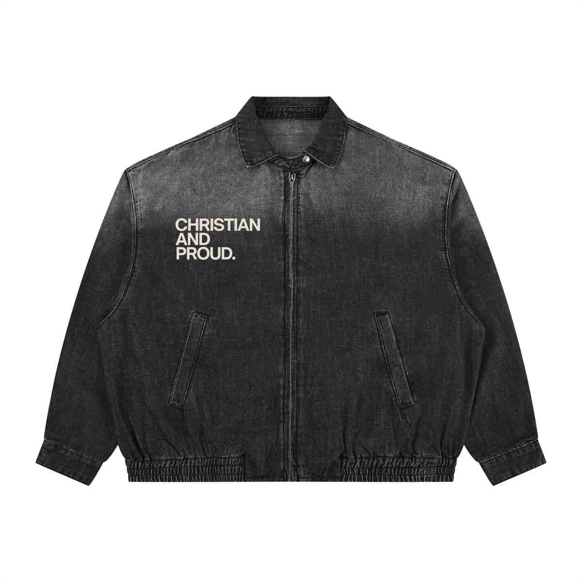 Unisex Vintage Wash Full-Zip Denim Jacket