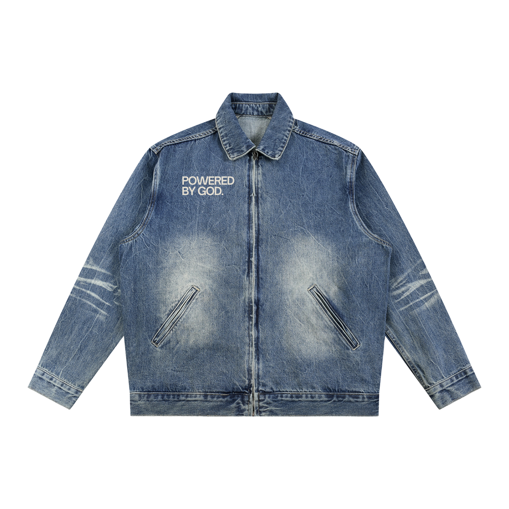 Vintage Wash Zip Up Denim Jacket