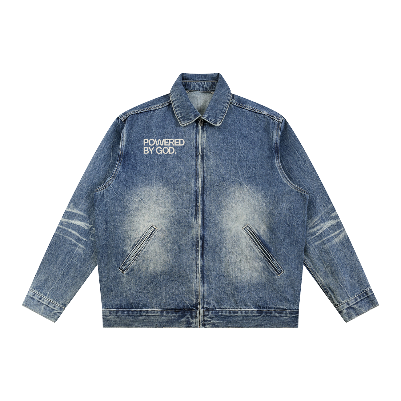 Vintage Wash Zip Up Denim Jacket