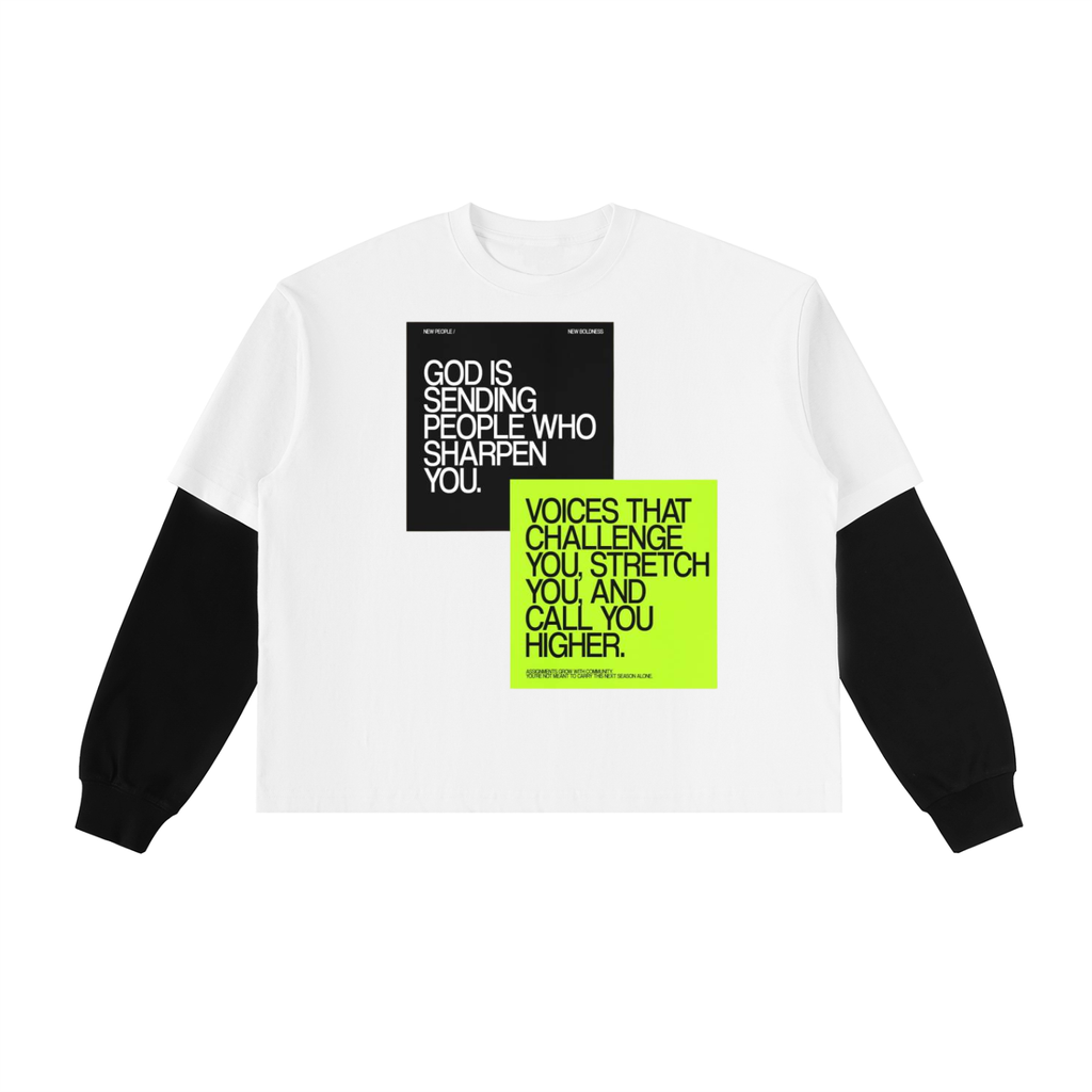 Layered Contrast Sleeve Cotton T-Shirt