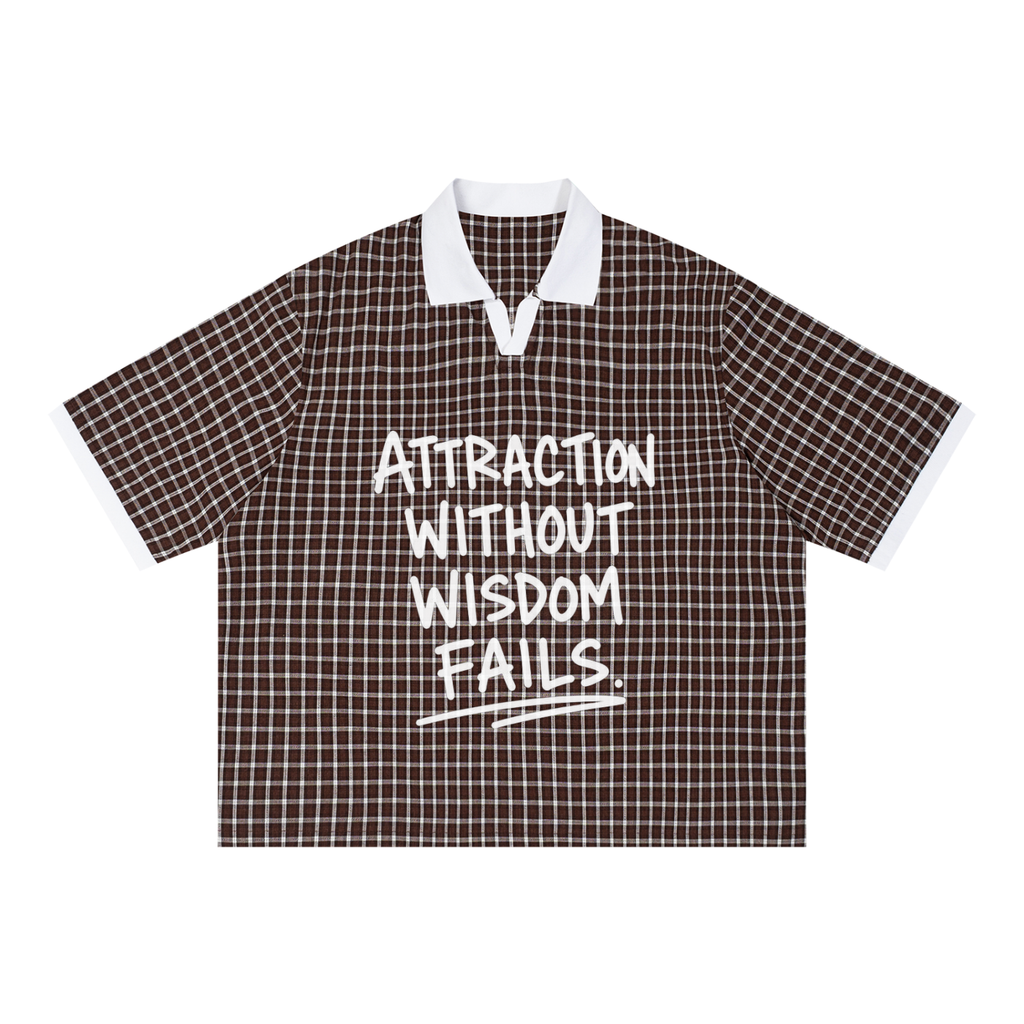 Unisex Boxy Plaid Color Block Polo Shirt